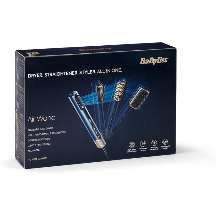 Мультистайлер BaByliss Air Wand фен, випрямляч та стайлер 3-в-1, синій гладкість та об'єм (для всіх типів волосся)