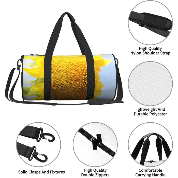 Спортивна сумка, дорожня сумка, жовта сумка з принтом соняшників, сумка для подорожей, чорна, універсальний розмір