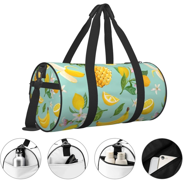 Чоловіча дорожня сумка, дизайн фрукти (лимон, банан, ананас), для коротких поїздок та на вихідні