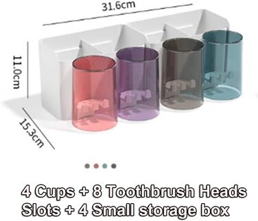 Тримач для зубних щіток, клейкий тримач для зубних щіток, підставка для зубної пасти з 4 чашками 8 відділень для зберігання насадок для зубних щіток