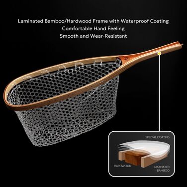 Підсак для нахлистової риболовлі SF з дерев&39яним каркасом, м&39яка гумова сітка, підсак для форелі, компактний підсак &quotспіймав і відпусти&quot