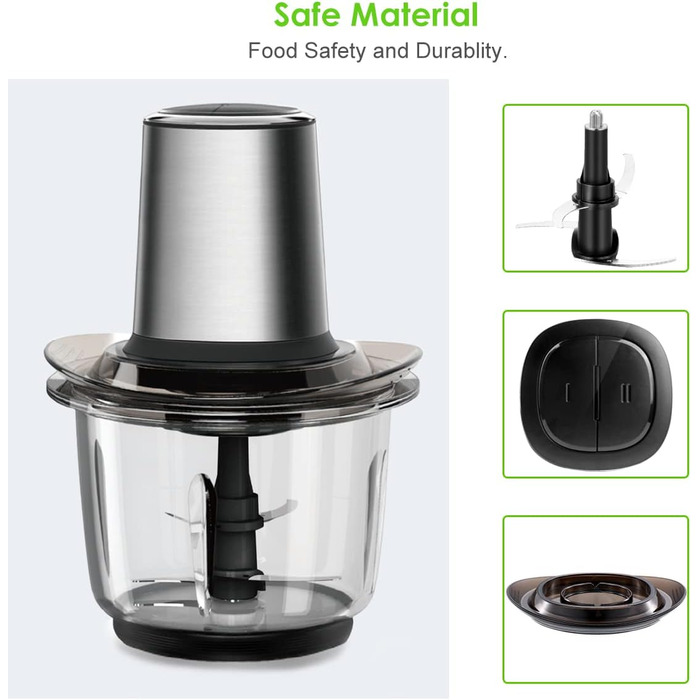 Електричний подрібнювач Multi-Chopper універсальний з чашею з нержавіючої сталі 1,5 л, 2 рівні швидкості Функція гальмування для м'яса, фруктів, овочів та дитячого харчування, срібло