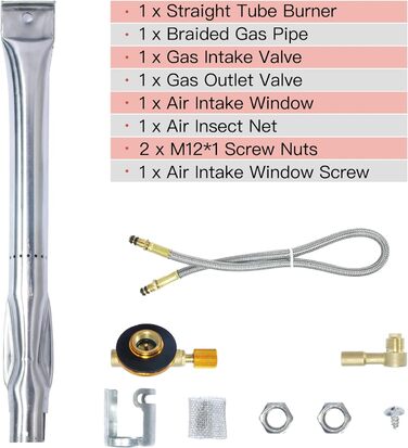Трубчастий пальник Bestatgot Портативний трубчастий пальник для гриля з нержавіючої сталі, регульований трубчастий пальник з нержа