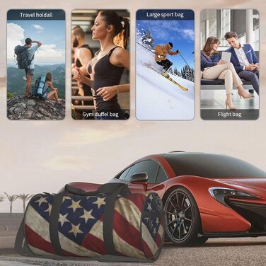 Спортивна сумка для подорожей, малюнок американський прапор, принт з ефектом нічного сяйва, чорний колір, універсальний розмір, дорожня сумка