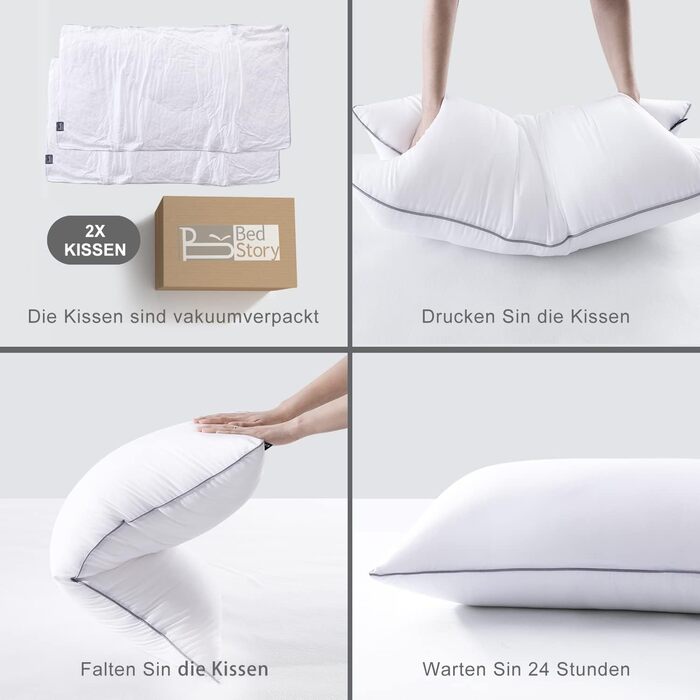 Подушка BedStory 40x80, комплект із 2 подушок з високоякісним наповнювачем з мікрофібри 950 г x 2, м&39який наповнювач, який можна прати, подушка для ліжка, подушка для сну, подушка для дивана, подушка для сну на боці 40x80 см