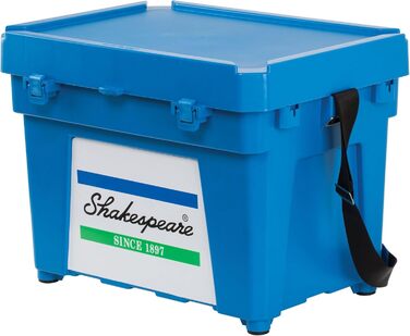 Коробка для сидіння Shakespeare дуже водостійка, велика місткість для зберігання снастей подвійний механізм блокування, надзвичайно глибока кришка для солоної та прісної води, синій колір