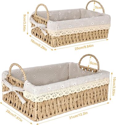 Плетений кошик для зберігання в стилі бохо - подарунковий кошик з 2 предметів у техніці макраме, порожній, кошик для зберігання туалетного паперу, кошики для ванної кімнати з подвійними ручками, кошик для зберігання у ванній кімнаті, вітальні, кухні, дитя