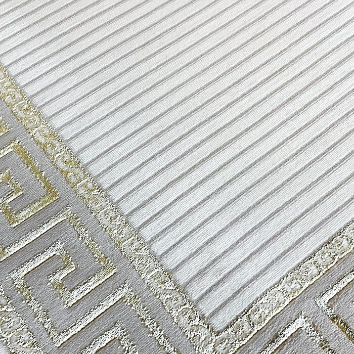 Килим для вітальні спальні меандр короткий ворс чарівний благородний орнамент східний блискучий величезний XXL крем-золото 240 х 3