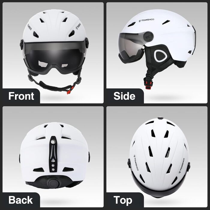 Лижний шолом TOMSHOO, шолом для сноуборду з козирком та вушними протекторами, вентиляційні отвори, міцний, теплий та дихаючий, лижний шолом для чоловіків та жінок, білий з козирком, розмір M