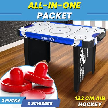 Аерохокейний стіл SereneLife з повітряними шайбами Ігровий стіл для повітряного хокею, ідеальний як ігровий стіл Настільний хокей для розваг Настільні ігри з повітряними шайбами та слайдерами Міцні столи для повітряного хокею для дітей та дорослих, синій 