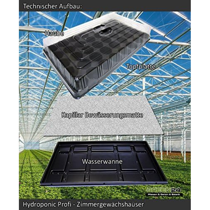 Кімнатна теплиця Profi XL з автоматичним зрошенням для вирощування кімнатної теплиці з ванною капілярна система горщикова пластина витяжка, 24 Hydroponics 60