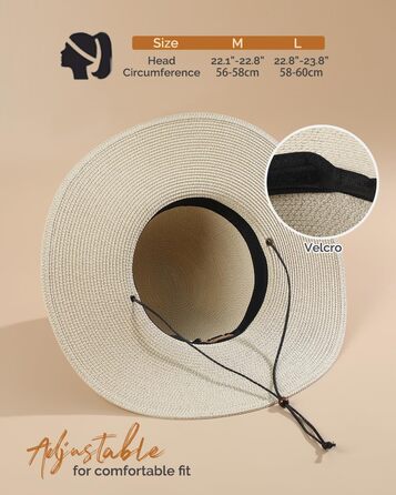 Жіночий солом&39яний капелюх Creekstone, капелюх із широкими полями, захист від сонця UPF 50, складний літній пляжний капелюх із вітровою стрічкою, розмір L, бежевий