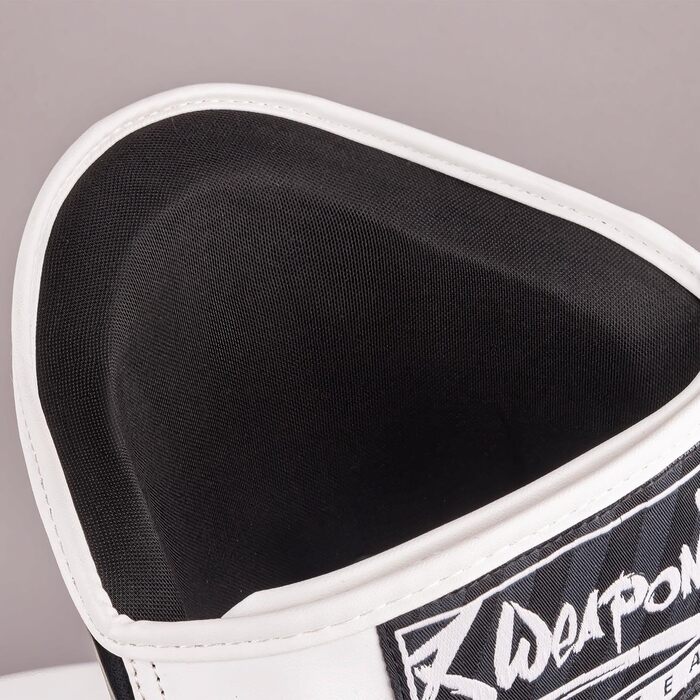 ВИРОБІВ ЗБРОЇ Щитки для гомілок Unlimited 2.0, чорно-білі, для тренувань та змагань, високоякісна синтетична шкіра та ідеальна амортизація, муай-тай, K1, MMA, карате та кікбоксинг, 8