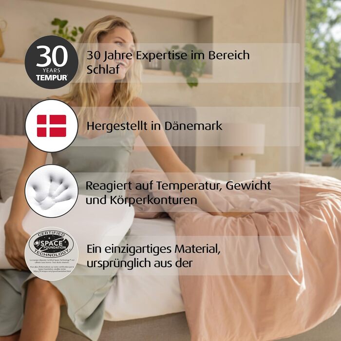 Подушка для сну TEMPUR Original з піни з ефектом пам&39яті, ергономічна подушка для підтримки шиї для сну на боці та спині, жорстка, розмір M (61 x 31 x 10/7), біла