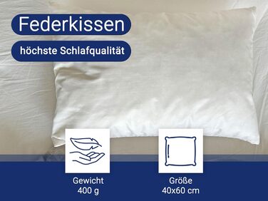 Пухова подушка ZOLLNER, 85 пір&39я, 15 пух, 40x60 см, біла 40 x 60 см