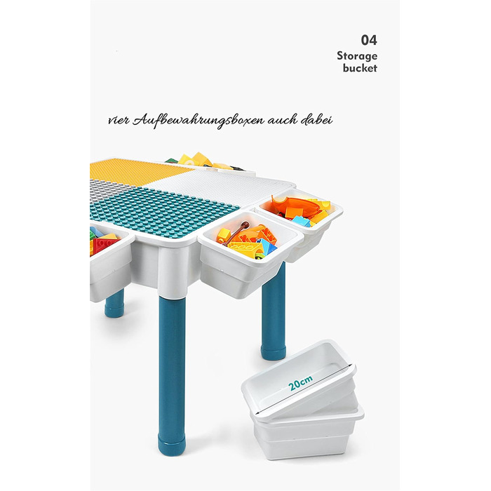 Комплект дитячого столу та стільця 6-в-1, дитячий ігровий стіл, двостороння стільниця 551 см з 292 будівельними блоками, багатофункціональний стіл з 1 стільцем як столом-конструктором, пісочниця, стіл для творчості 51*51