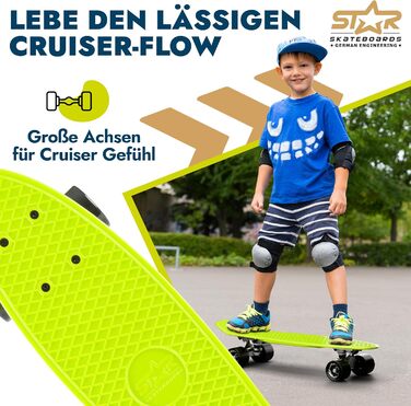 Скейтборд BIKESTAR Vintage Retro Cruiser 60 мм - круїзерний скейтборд для дітей та дорослих, початківці від 6-8 років, ретро дизайн Gecko Green Devilish Black