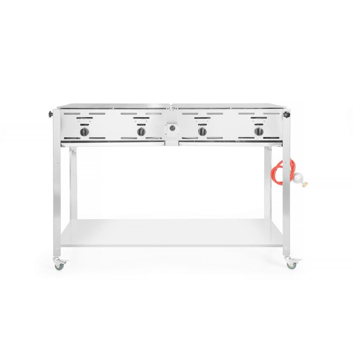 Газовий гриль HENDI Grill-Master Quattro з електронним підпалом, газовим шлангом та редуктором, для зовнішнього використання, 22 кВт, 1270x525x(В)840 мм, нержавіюча сталь 18/0, Large