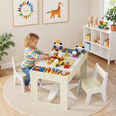 Дитячий комплект сидіння Clevich з місцем для зберігання, дитячий стіл з 2 стільцями, дитячий комплект столу та стільців з двосторонньою стільницею, дитячий стіл для дитячого садка, для дітей віком від 3 років, колір дерева