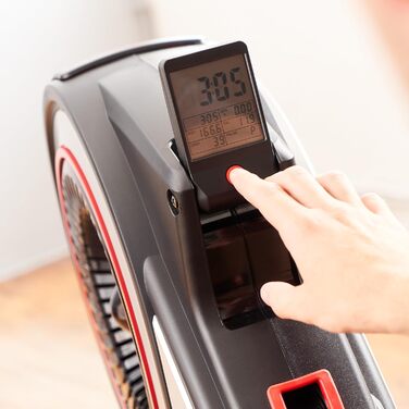 Гребний тренажер SportPlus для домашнього використання з опором повітря (8 рівнів), додаткова сумісність із додатком, тихе та плавне тренування, вага користувача до 150 кг, чорний/червоний не сумісний із додатком