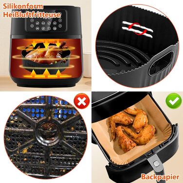 Аксесуари для фритюрниці 4PCS 22CM - Аксесуари для фритюрниці Philips Airfryer XXL 7.2 л, 8.3 л, COSORI 5.5 л, Princess 6.5 л, Ninja 6.2 л, решітка для гриля Форма для піци Папір для випічки Силіконова форма для фритюрниці