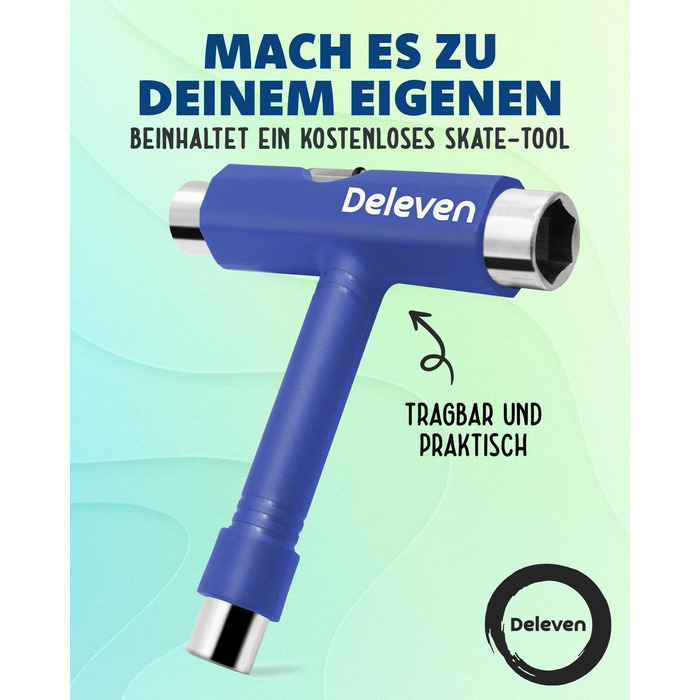 Скейтборд Deleven LED Galaxy Blue 56 см зі світлодіодними колесами ABEC-7 міні-круїзер для дітей дорослих початківців інструмент T-Tool у комплекті синій галактика пенні-борд з LED підсвічуванням оригінал 2025