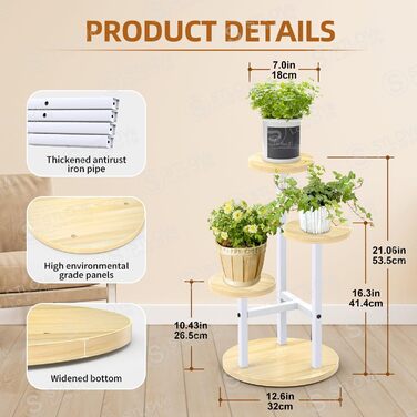 Полиця для рослин, підставка для квітів, 3-рівнева полиця для квітів, підставка для рослин, квіткові сходи для кута кімнати, вітальні, балкона, тераси, вікна, саду, двору, висота 53,5 см - металева біла, 3 яруси білого кольору