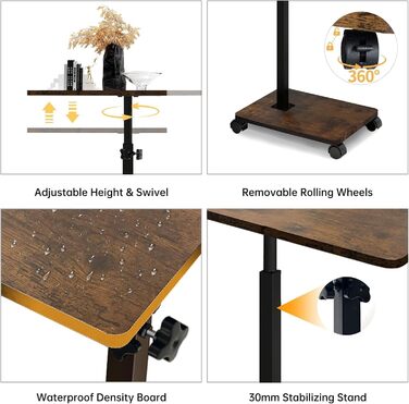 С-подібний журнальний столик, журнальний столик з регульованою висотою та колесами, невеликий журнальний столик, тумбочка, туалетний столик для вітальні, спальні, ванної кімнати