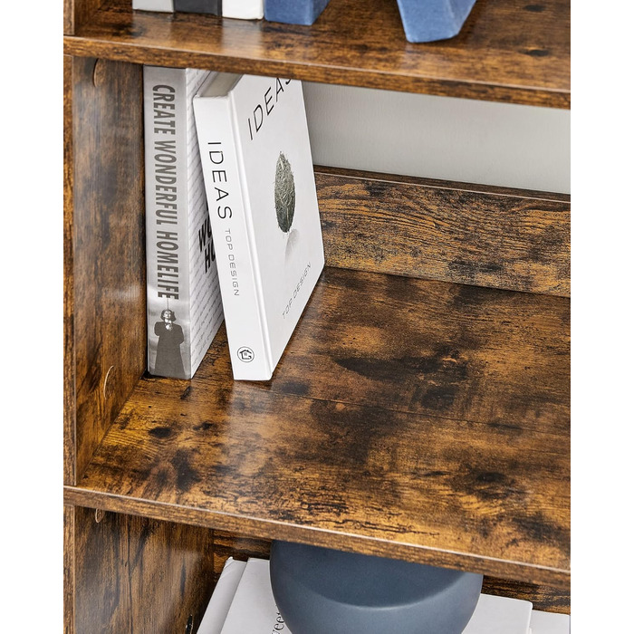 Рівнева полиця, книжкова шафа, окремостояча полиця з 9 відділеннями, для вітальні, спальні, кабінету, кухні, 30 x 100 x 103,1 см, вінтажний коричневий-чорнильний чорний LLS112B01 30Г x 100Ш x 103,1В см Вінтажний коричневий чорнильний чорний, 3-