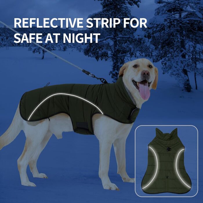Куртка для собак LIANZIMAU, водонепроникна, світловідбиваюча, для холодної погоди з м&39якою флісовою підкладкою, тепла, XL, оливково-зелена