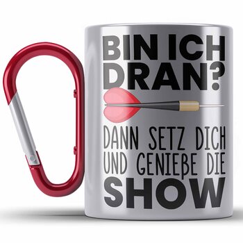 Тренд - Подарункова кружка з нержавіючої сталі з карабіном для дартсу, кружка з нержавіючої сталі з карабіном, ідея подарунка гравцеві в дартс, подарунки для чоловіків та жінок для дартсу (червона)