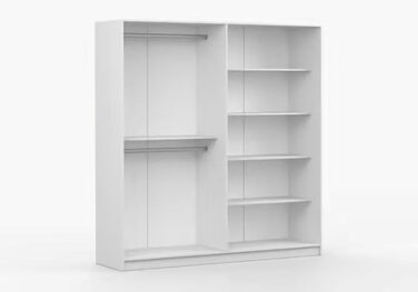 Шафа з розпашними дверима, Шафа - Шафа для спальні - 57 x 200 x 210 см - Шафа для вітальні, Вішалка для пальто, Тумба з полицями та двома вішаками для одягу - Біла