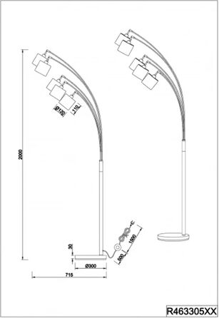 Торшер Reality Lighting Tommy R46335979, матовий метал, тканинний абажур золотого кольору, ексклюзивний 5 шт. E14 (чорний, дугова лампа)