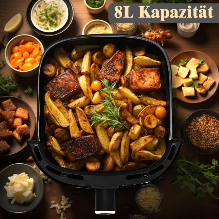 Цифрові фритюрниці SUPERLEX 7 літрів, фритюрниця 1600 Вт, фритюрниця XXL, фритюрниця 10 програм з підставкою, смаження у фритюрі без олії, гриль у духовці з регулюванням температури та таймером 7 літрів чорний