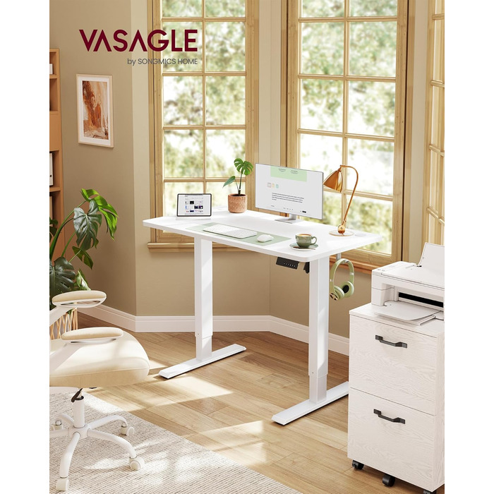 Стіл з регульованою висотою, стіл для роботи стоячи, комп&39ютерний стіл, нагадування про тривале сидіння, функція пам&39яті з 4 висотами, для офісу, 100 x 60 см, хмарно-білий LSD310WZ03 хмарно-білий 100 x 60 см