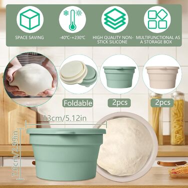 Контейнер для розстойки тіста для піци з кришкою, набір з 4 шт. , компактний контейнер для розстойки тіста для піци - антипригарний силіконовий контейнер для тіста для піци - контейнер для піци, контейнер для розстойки та контейнер для тіста - можна викор