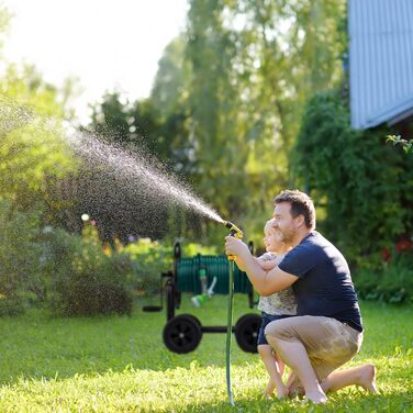 Шлангбарабан Relaxdays металевий, 4 колеса, XL, з ручкою, для 60м шланга, HBT 81 x 48 x 80 см, чорний