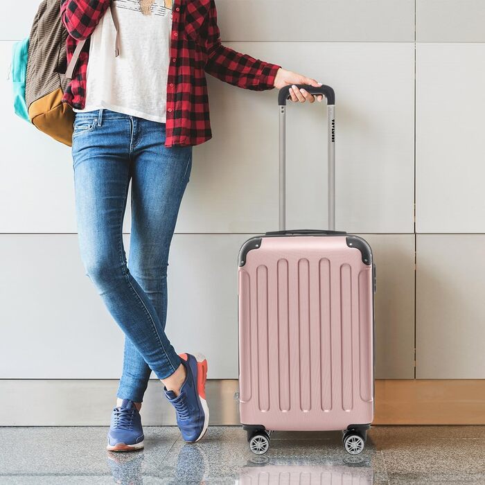 Валіза ручна поклажа TRVLMORE 54x36x20 см - валізи та візки, дорожня валіза на колесах, ручна поклажа візок 54x36x20, тверда валіза мала, валіза ручна поклажа 54x36x20 легка, візок ручна поклажа, рожева валіза ручна поклажа Рожева
