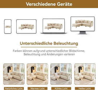 Модульний 5-місний диван з розкладною підставкою для ніг, L-подібної, U-подібної форми, підходить для вітальні, квартири тощо, бежевого кольору