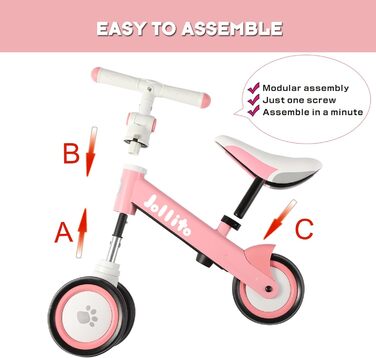 Регульований дитячий велосипед для малюків 12-24 місяців з 3 тихими колесами, без педалей велосипед-ходунки, іграшковий велосипед-