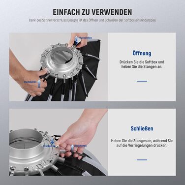 Дюймів/65 см Parabolic Softbox Швидке налаштування Швидке складання, з дифузорами/стільниковою решіткою/сумкою, сумісний з Aputure 120d Light Dome Godox sl60w NEEWER RGB CB60 та іншими ліхтарями Bowens Mount, 26