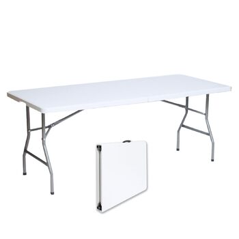 Садовий стіл TRUTZHOLM, стіл для розпродажу, обідній стіл, стіл для пивного намету, розкладний стіл, білий, 180 x 75 x 74 см, складаний, кемпінговий стіл, стіл для вечірок на 8 осіб з ручкою для перенесення