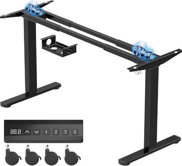 Електричний стіл Homall з регулюванням висоти та 2 двигунами, електричний стіл до 100 кг, 2-етапний телескопічний, рама столу з пам&39яттю налаштувань, функція захисту від зіткнень, чорний