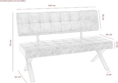 Обідня лавка Donna, зі спинкою, чохол Softex у вінтажному коричневому кольорі, Х-подібний металевий каркас кольору антрацит, 140x693 см Лавка зі спинкою