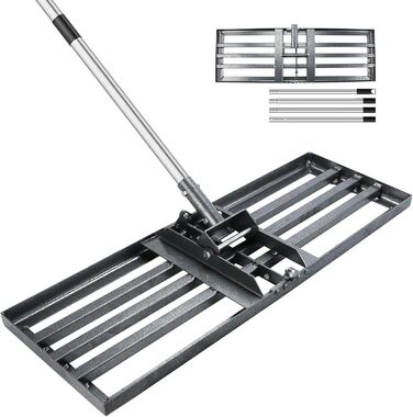 Гребінь для вирівнювання газону 76см 25см з ручкою 180см, садова рейка з нержавіючої сталі для газону, регульований інструмент для вирівнювання газону для гольф-полів, стадіонів та прибудинкових територій