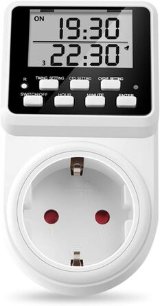 Інтервальна цифрова розетка з таймером NOVKIT з нескінченним циклом, 3 програмами перемикання та зворотним відліком для використання в приміщенні (230 В / 16 А / 3600 Вт)