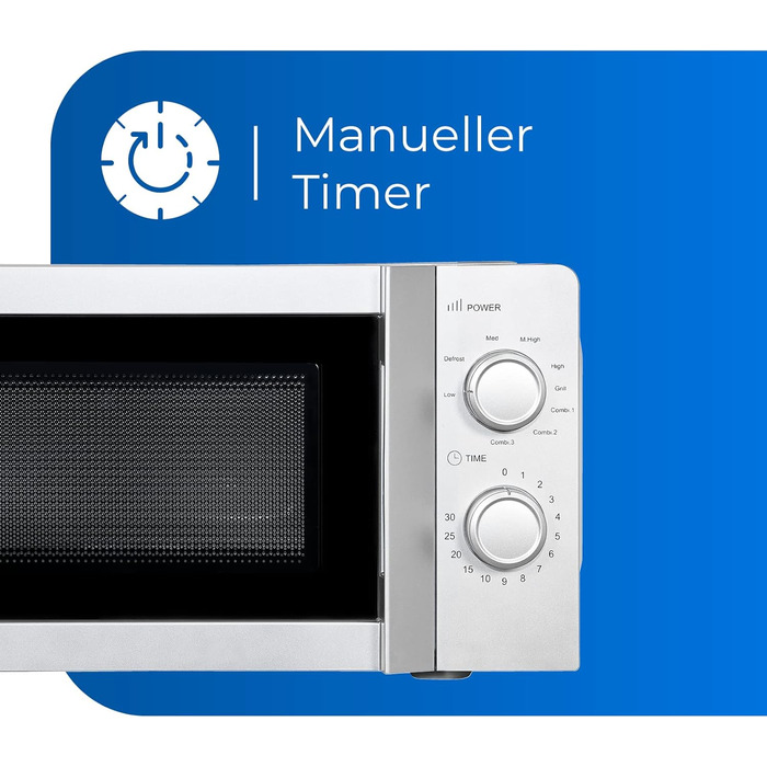 Мікрохвильова піч Exquisit MW717-070G срібло Мікрохвильова піч з грилем Гриль 900 Вт Поворотний стіл 245 мм Ø Місце для приготування їжі 20 літрів Лаковані 5 рівнів потужності Програма розморожування Таймер Мікрохвильова піч Гриль Срібло