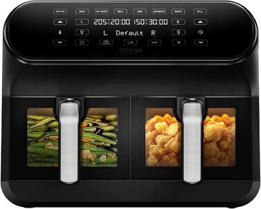 Двозонна фритюрниця CHEFREE з оглядовим вікном, подвійна фритюрниця ємністю 8 л XL, світлодіодний сенсорний екран, антипригарне покриття, 8-в-1, розумна функція та функція таймера, кошики, безпечні для посудомийної машини, чорний, AFW20