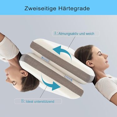 Ортопедична подушка для шиї з піни з ефектом пам&39яті, середньої жорсткості та м&39якої, двостороння ергономічна подушка для шиї зі знімним чохлом, сертифікована Oeko-Tex, сіро-біла, 70x42x10 см