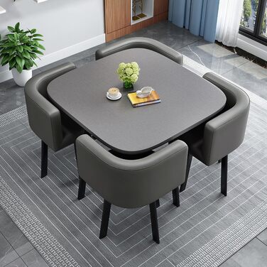 Обідній комплект із 4 стільцями, маленький круглий обідній стіл 90 см, для 4-6 осіб, для їдальні, кухні, вітальні, сучасні кухонні стільці (80 см сірого кольору)